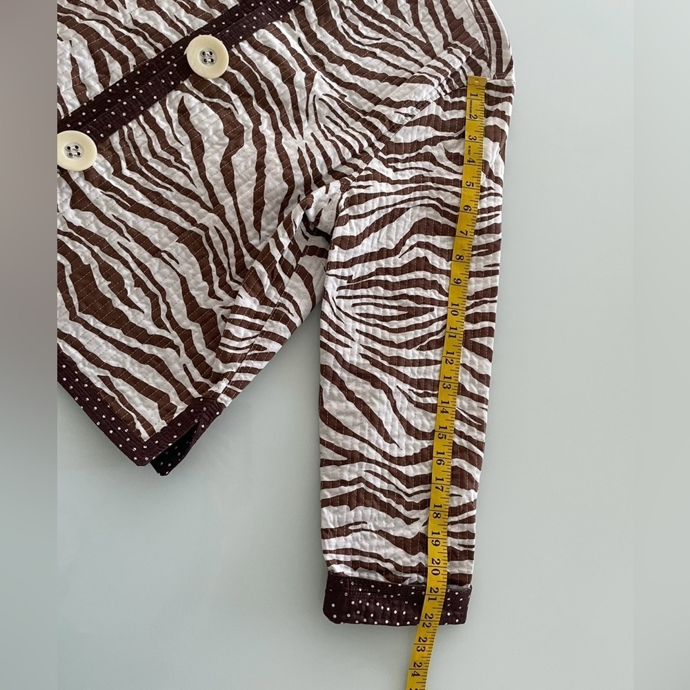 Patty Kim Jacket Size Large Brown White Animal Reversible 3/4 Sleeve Quilted - Picture 3 of 8